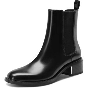 Women's Black Chelsea for Slip-On Ankle Boots with Chunky Heel Casual Booties